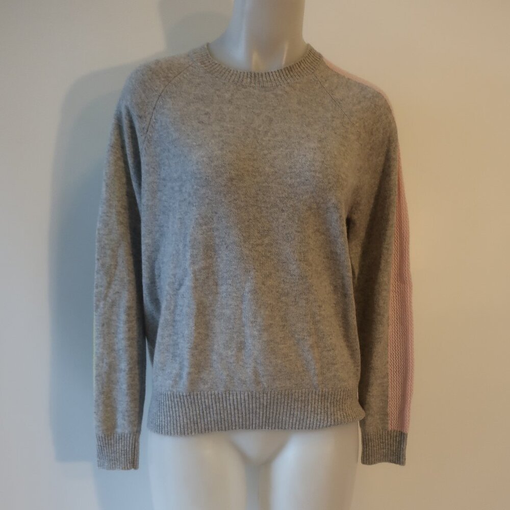 NWT Womens Minnie Rose Gray Pink Yellow Mesh Panel Sleeves Cashmere Sweater M *